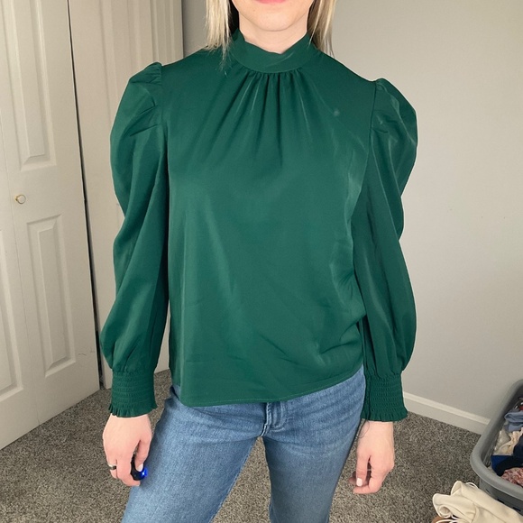 Tops - Green Tie Back Long Sleeve Blouse